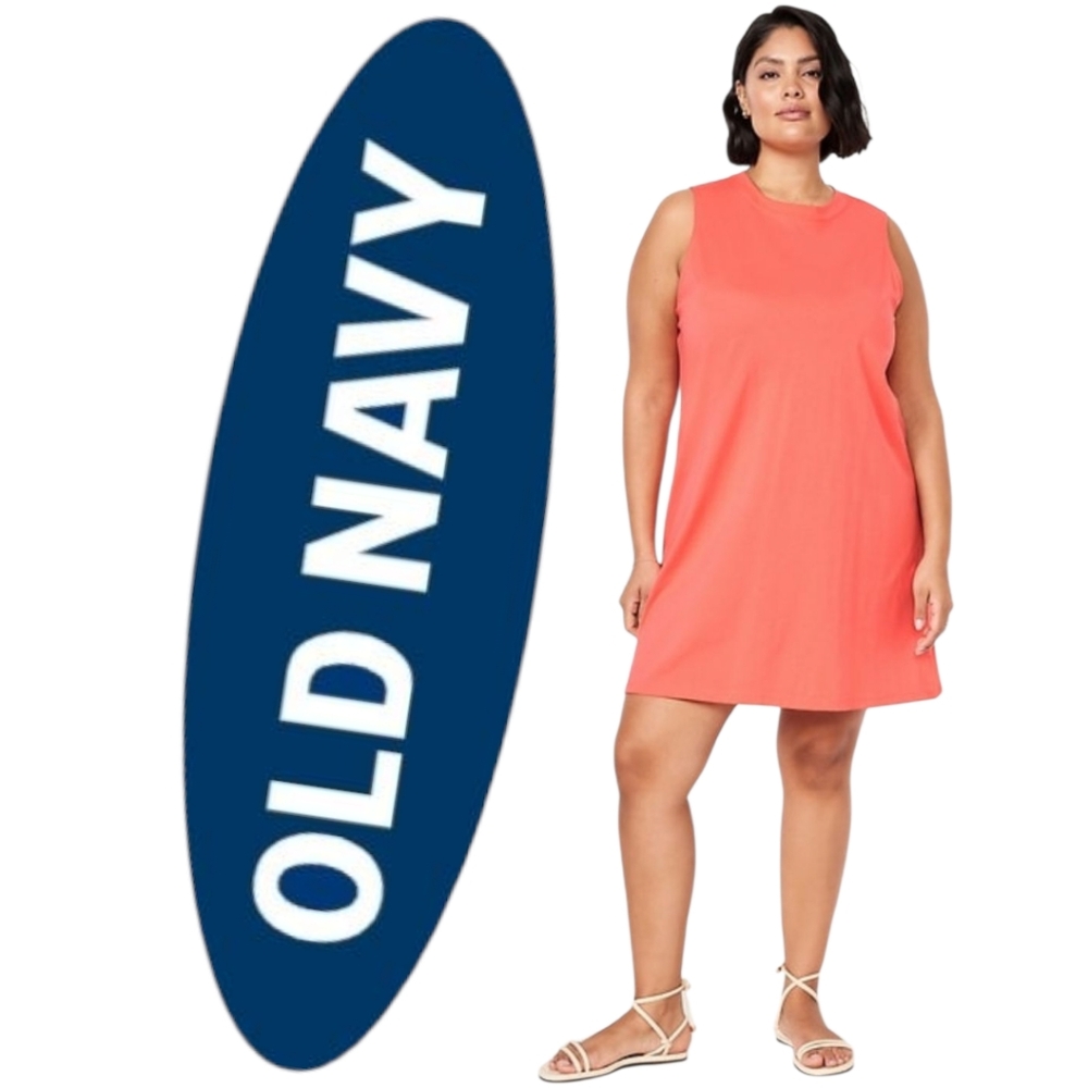 OLD NAVY Vintage Mini T-Shirt Dress Relaxed Fit Coral Crewneck Sleeveless NWT LG - Picture 13 of 13
